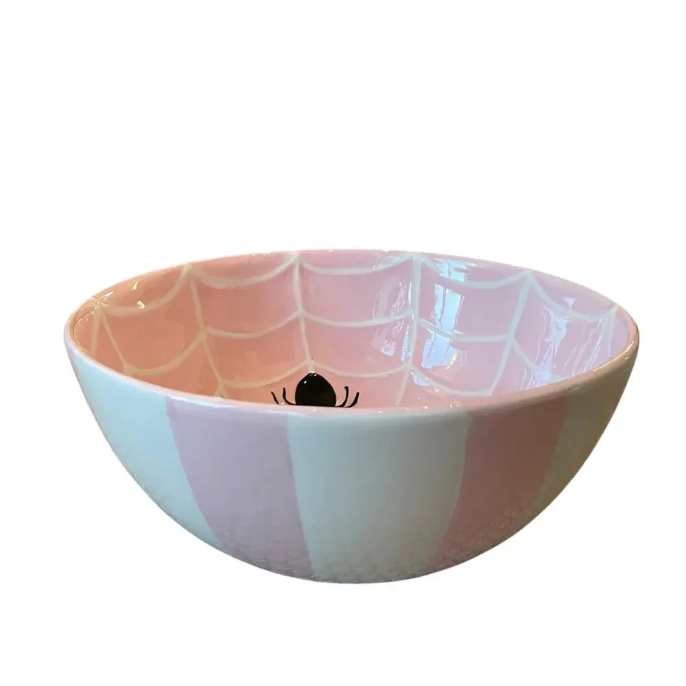 Pink & White Striped Spider Web Candy Bowl 10